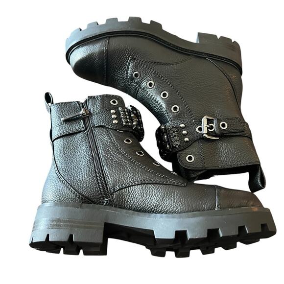 Karl Lagerfeld Maeva Leather Moto Ankle Boots Embellished Straps NEW Size 6 - Picture 7 of 9